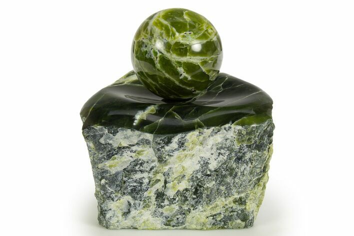 Polished Noble Serpentine Sphere with Base - Washington #327969